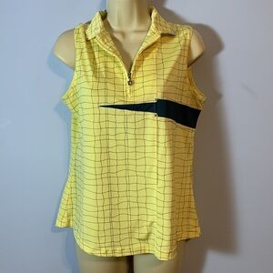 Jamie Sadock butter Yellow Blue grid pattern Sleeveless Top 1/4 zip medium